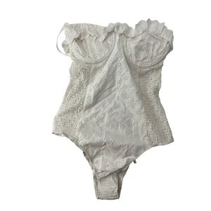 DÔEN Swim One Piece Swimsuit M White Good Eyelet Ruffle Strapless